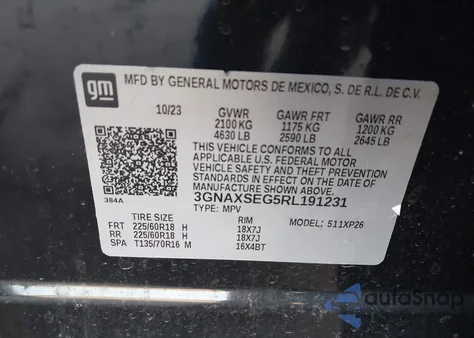 2024 Chevrolet Equinox Awd Ls из США, поврежденный, VIN 3GNAXSEG5RL191231